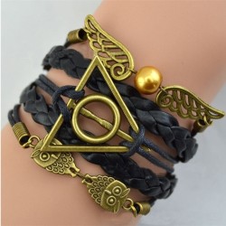 Harry Potter Bracelet  reliques de la mort en cuir noir