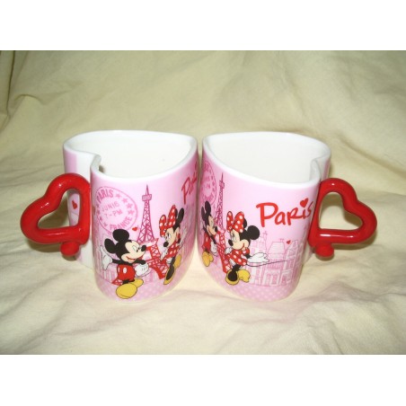 Ensemble de 2 mugs coeur Mickey Minnie DISNEY Paris Tour Eiffel tasse céramique