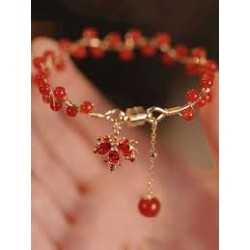GENSHIN IMPACT Bracelet doré feuille d'érable et perle rouge