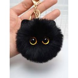 KAWAII Porte clé boule de poil chat noir