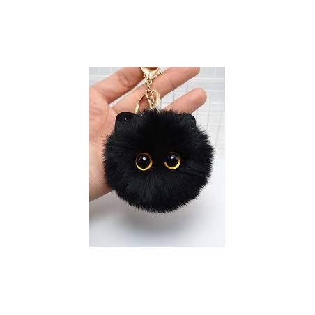 KAWAII Porte clé boule de poil chat noir