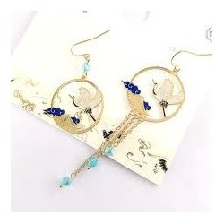 Boucles d'oreilles asymétrique grue japonaise