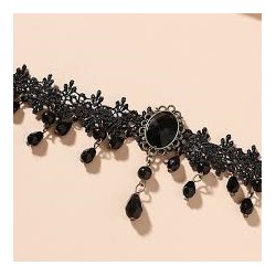 Choker noir dentelle et perle