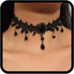 Choker noir dentelle et perle